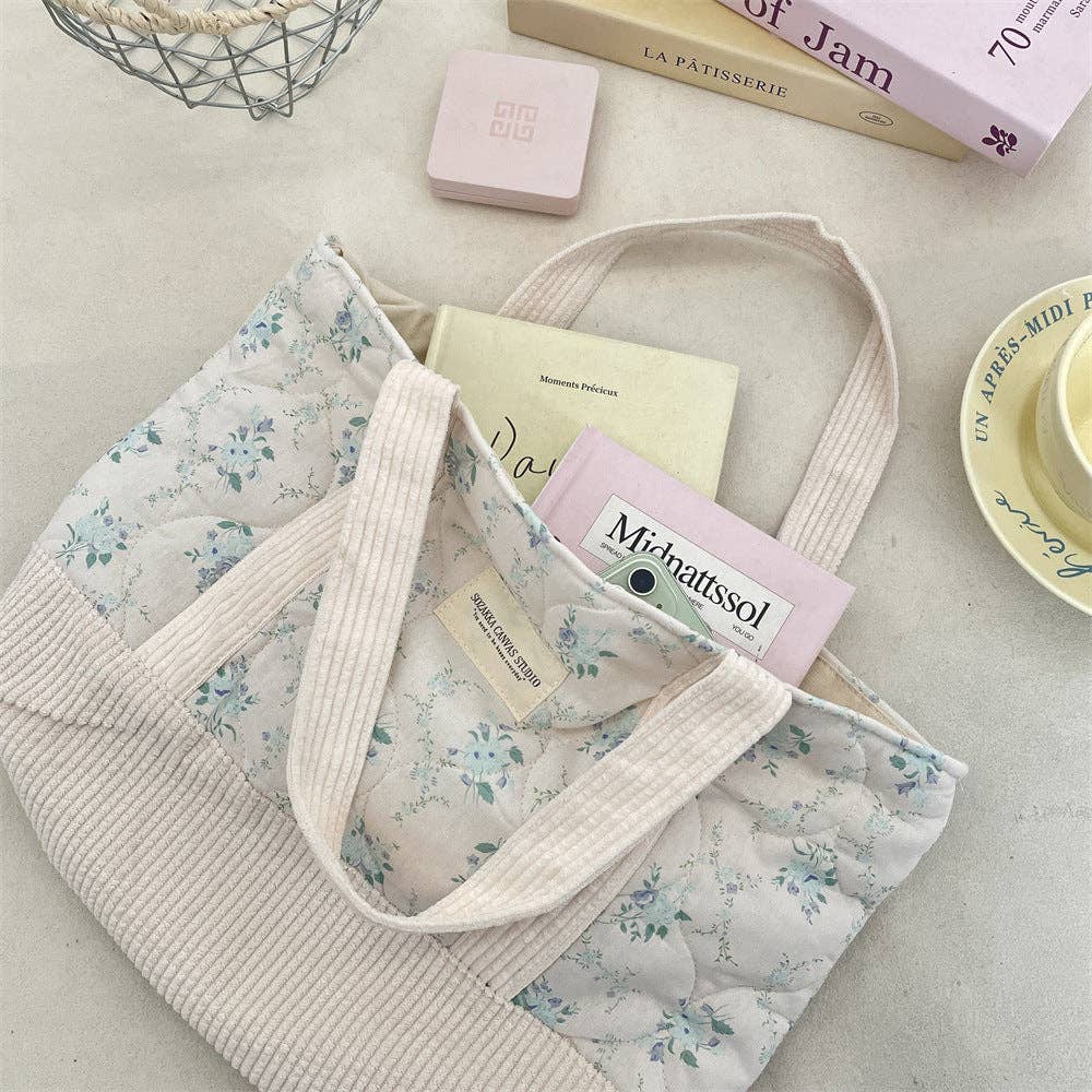 Juniper Tide - Floral Canvas Tote Bag: Blue Floral