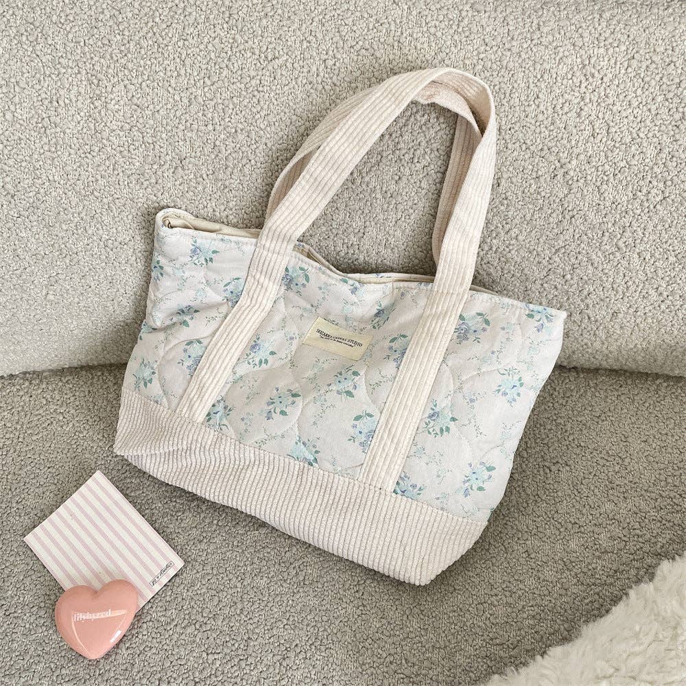Juniper Tide - Floral Canvas Tote Bag: Blue Floral