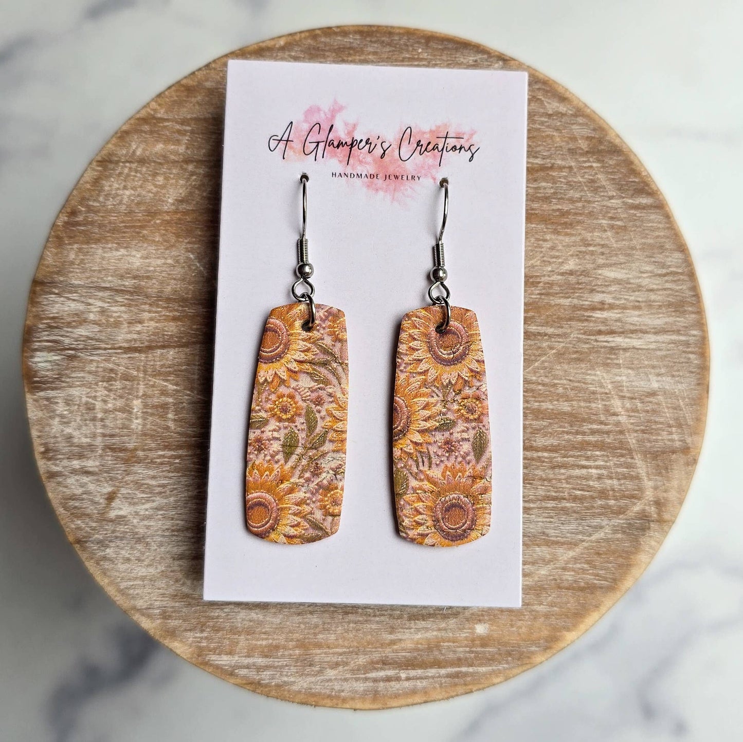 A Glamper's Creations LLC - Fall Sunflowers Mini Bar Leather Earrings
