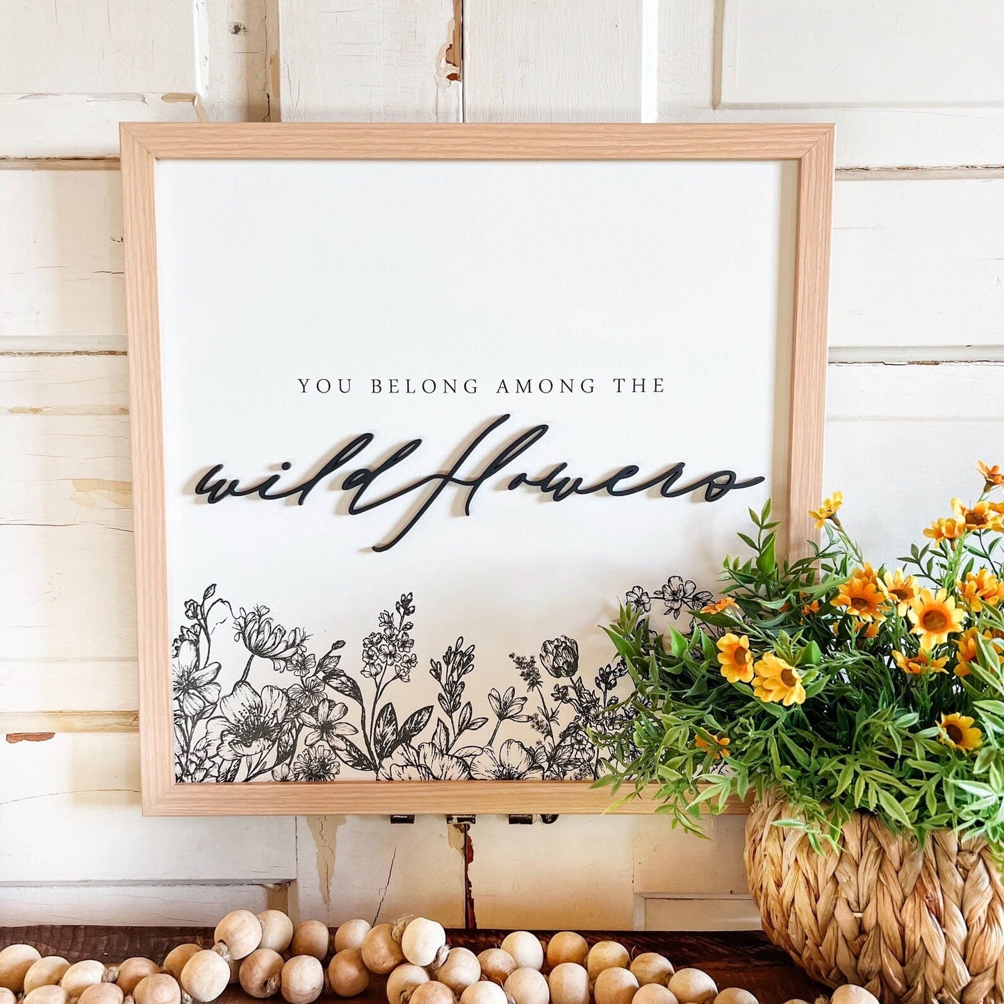 WillowBee Signs & Designs - You Belong Among Wildflowers Sign: Dark Frame / 15x15 Inches