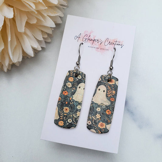 A Glamper's Creations LLC - Ghosts & Mini Floral Mini Bar Leather Earrings