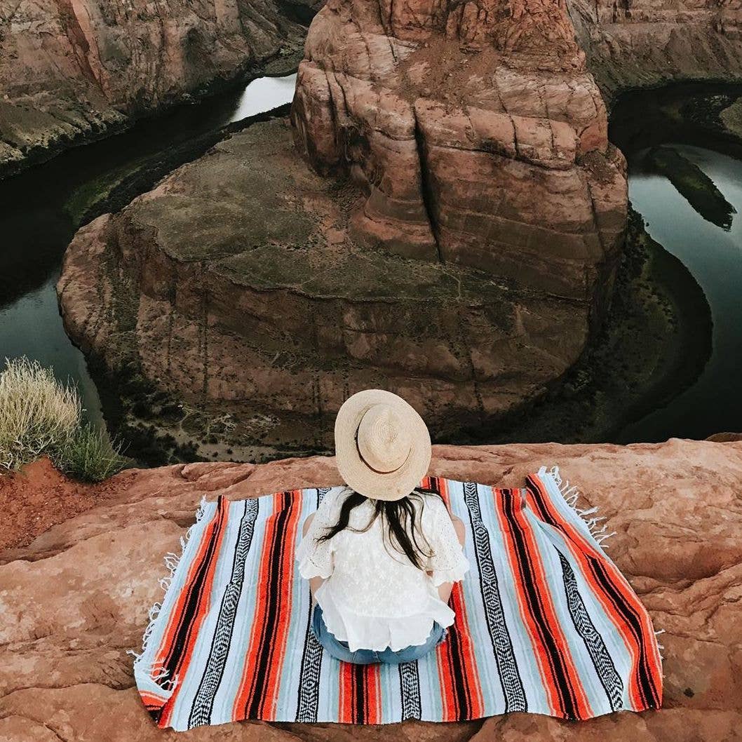 West Path - Mint and Orange Mexican Falsa Yoga Blanket