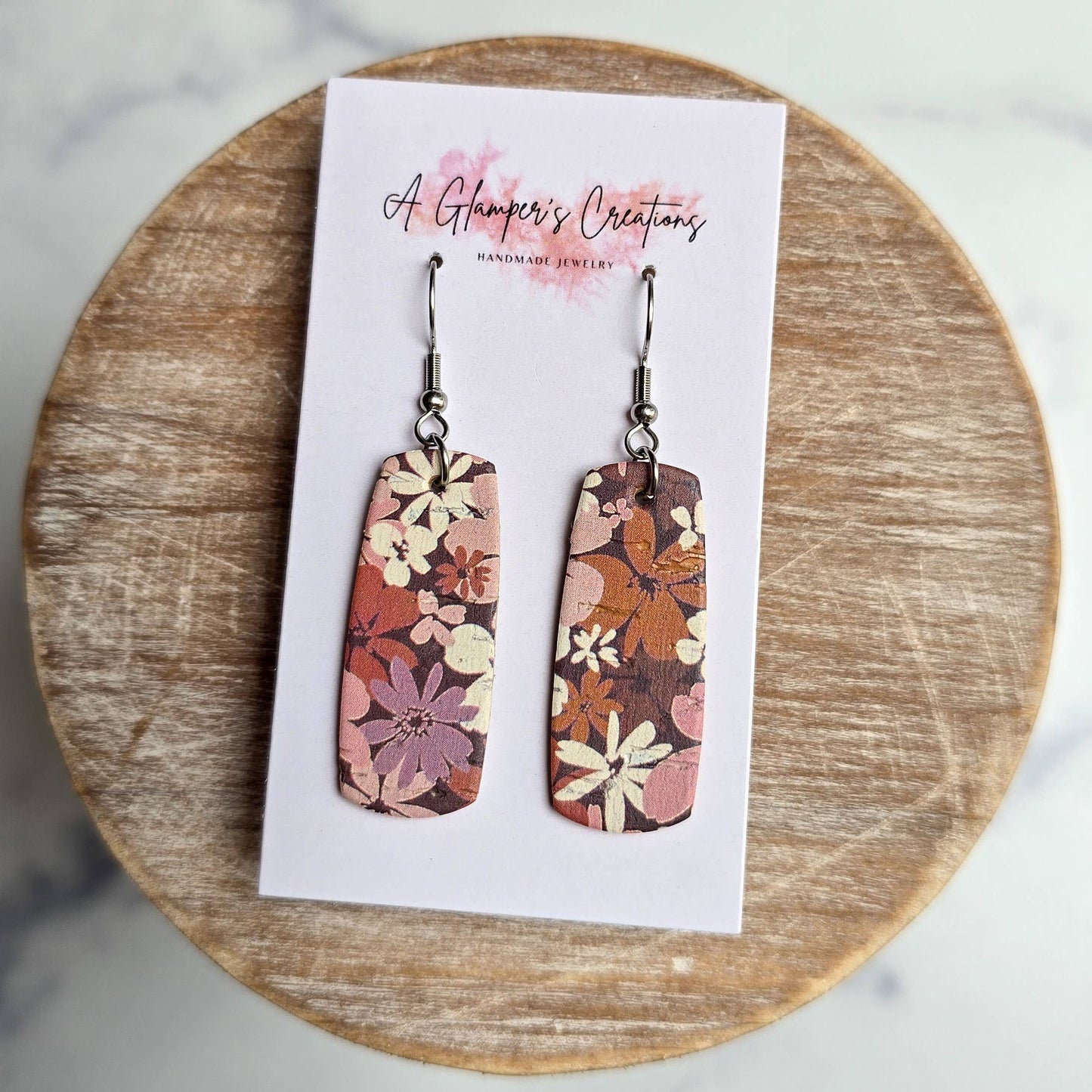 A Glamper's Creations LLC - Fall Boho Floral Mini Bar Leather Earrings