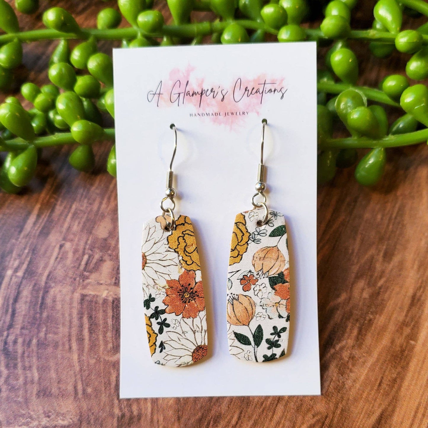 A Glamper's Creations LLC - Boho Floral Mini Bar Leather Earrings