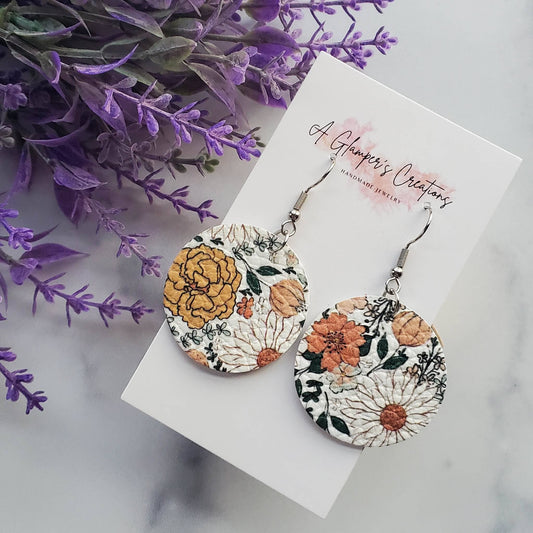 A Glamper's Creations LLC - Boho Floral Circle Drops Leather Earrings