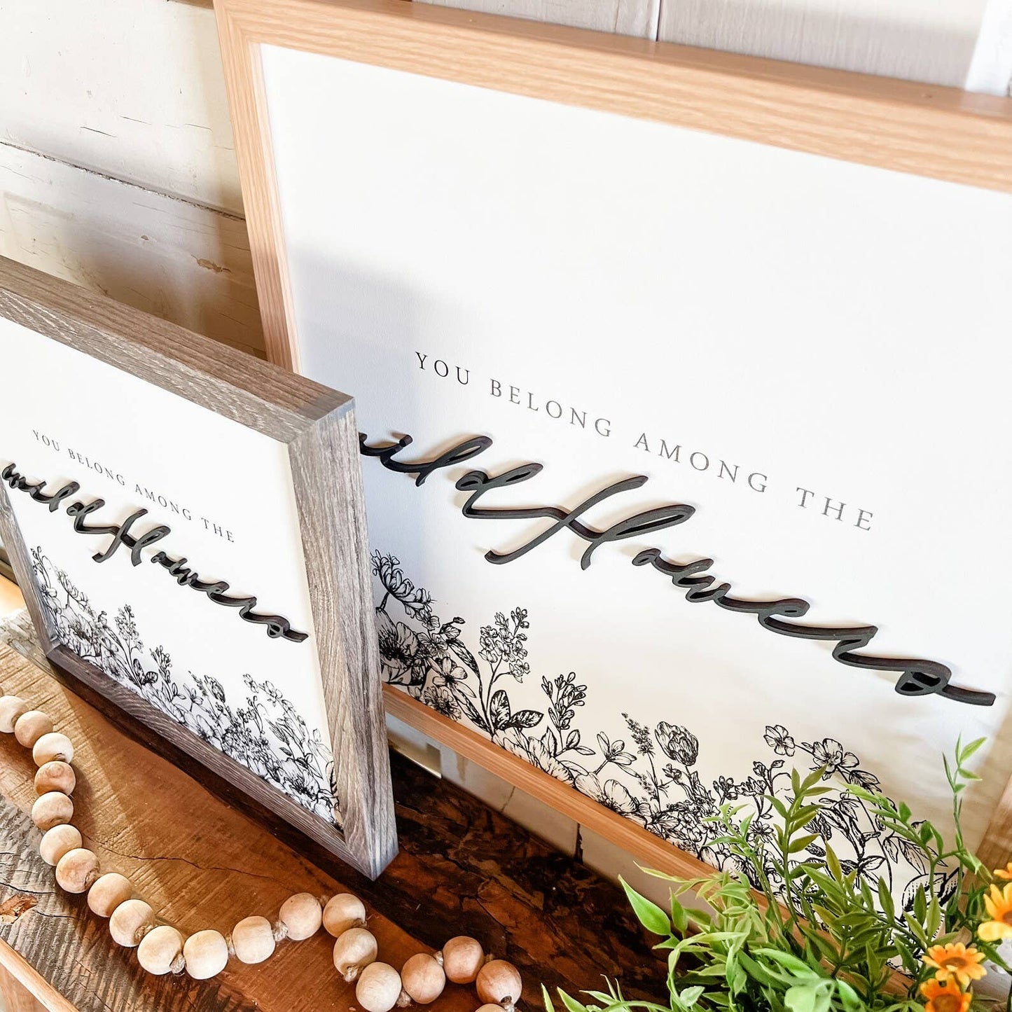WillowBee Signs & Designs - You Belong Among Wildflowers Sign: Dark Frame / 15x15 Inches