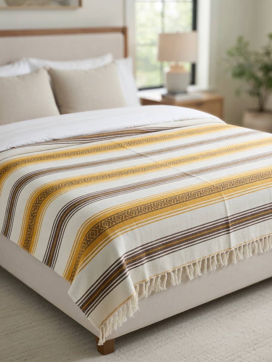 West Path - Woven Mexican Blanket - El Classico | White Serape Throw