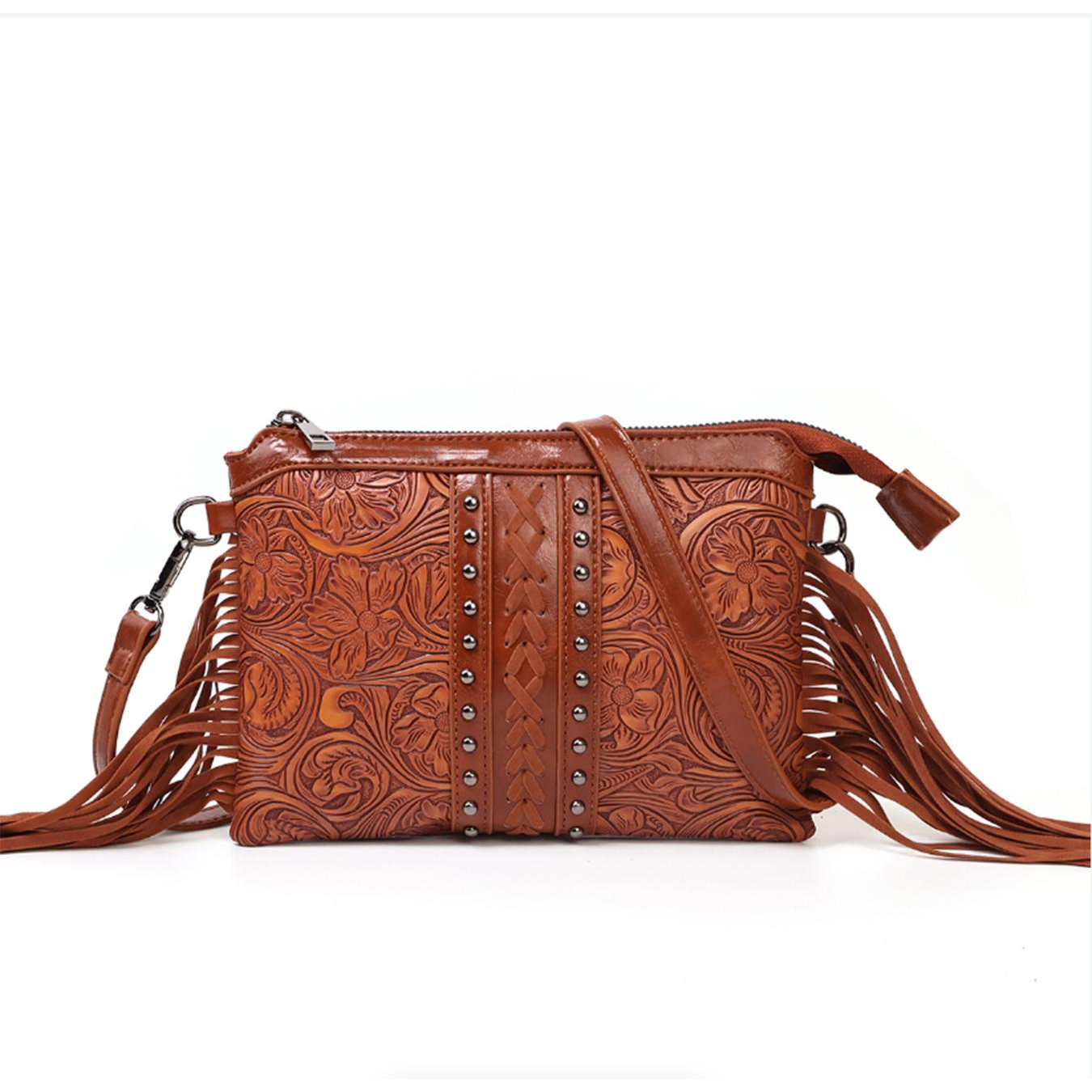 Brown Fringe Western Crossbody Bag