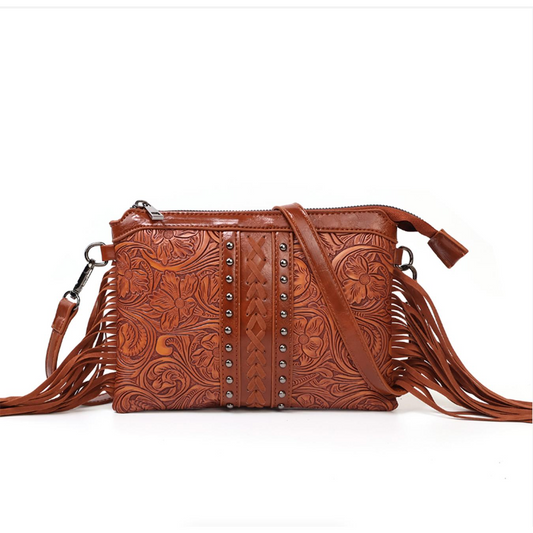 Brown Fringe Western Crossbody Bag