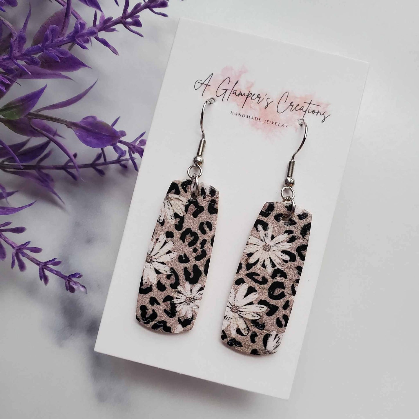 A Glamper's Creations LLC - Boho Leopard Mini Bar Leather Earrings