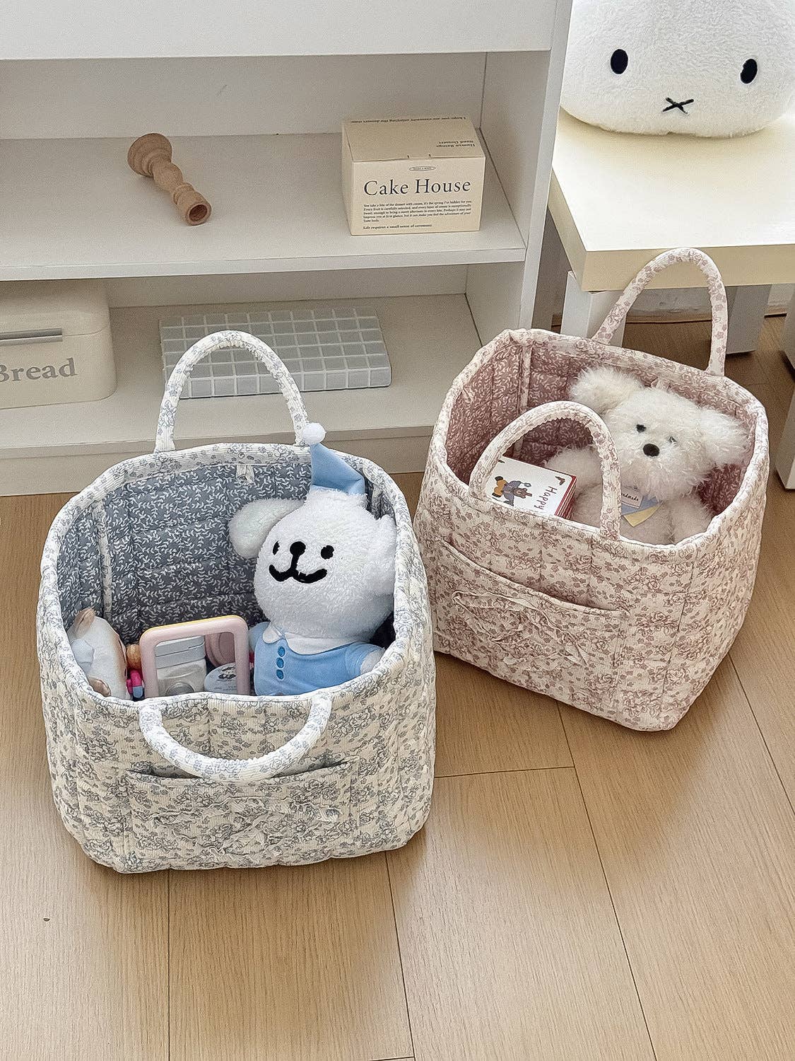 Juniper Tide - Corduroy Floral Storage Tote: Blue