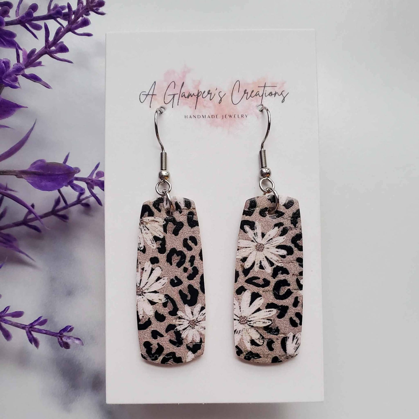 A Glamper's Creations LLC - Boho Leopard Mini Bar Leather Earrings