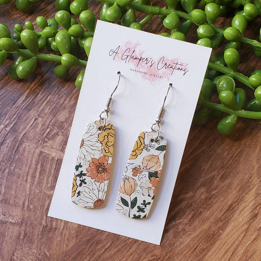 A Glamper's Creations LLC - Boho Floral Mini Bar Leather Earrings