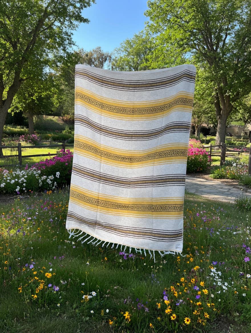 West Path - Woven Mexican Blanket - El Classico | White Serape Throw
