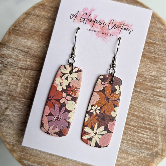 A Glamper's Creations LLC - Fall Boho Floral Mini Bar Leather Earrings