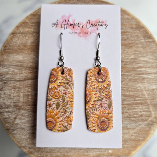 A Glamper's Creations LLC - Fall Sunflowers Mini Bar Leather Earrings