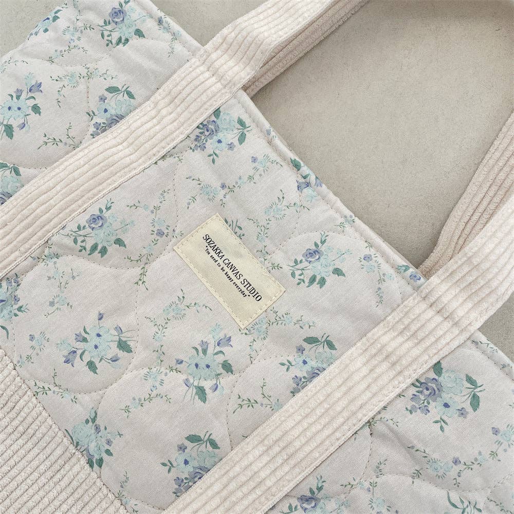 Juniper Tide - Floral Canvas Tote Bag: Blue Floral