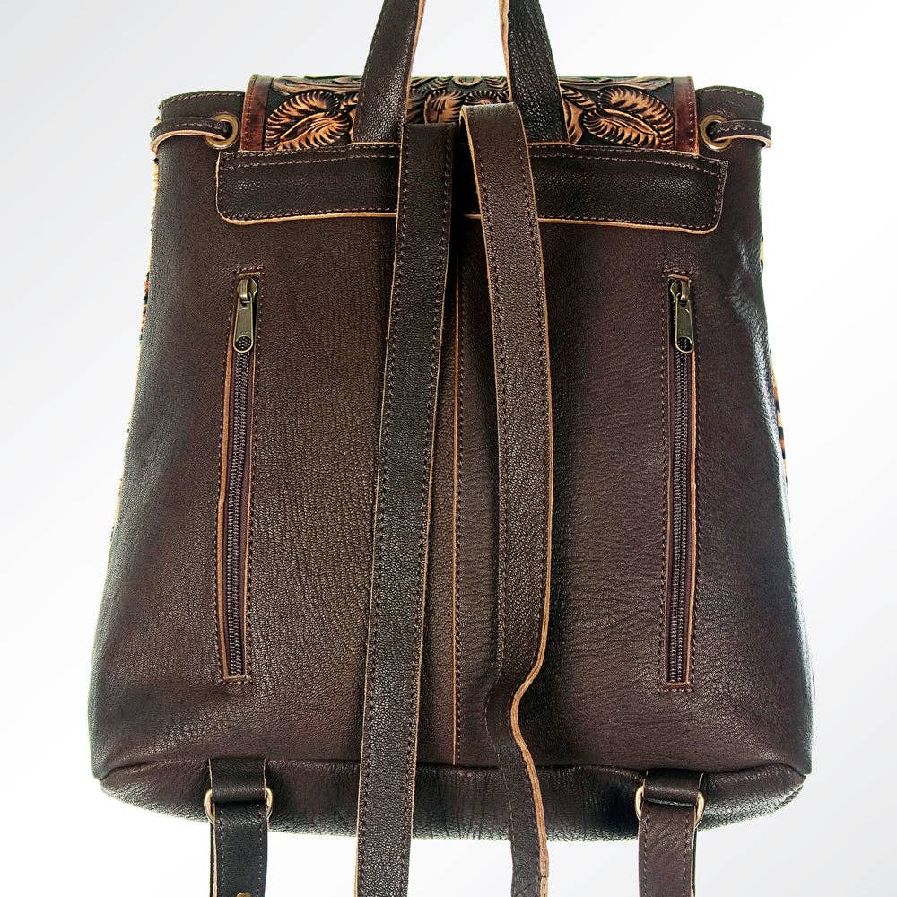 LS Western - LC-ADBGZ101CHE Leopard Print Cowhide Backpack with Floral Tooled Leather Flap - Western Chic: ADBGZ101CHE