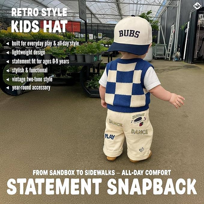 Kids/Baby Two Tone Vintage Cap - Bubs (Navy/Beige): Small (12-24 Months)