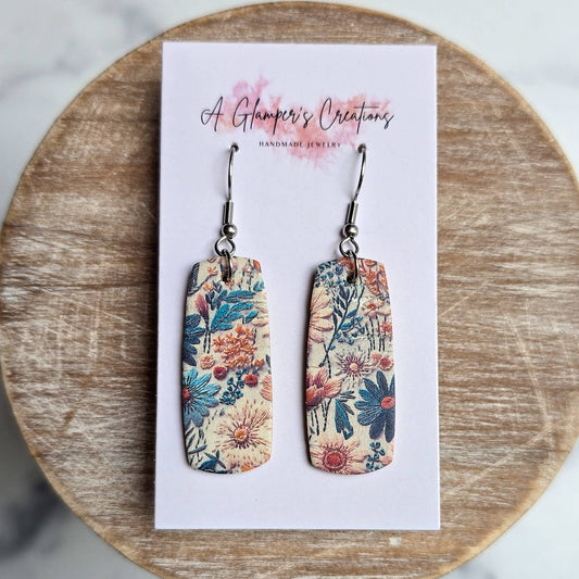 A Glamper's Creations LLC - Fall Faux Embroidery Floral Mini Bar Leather Earrings