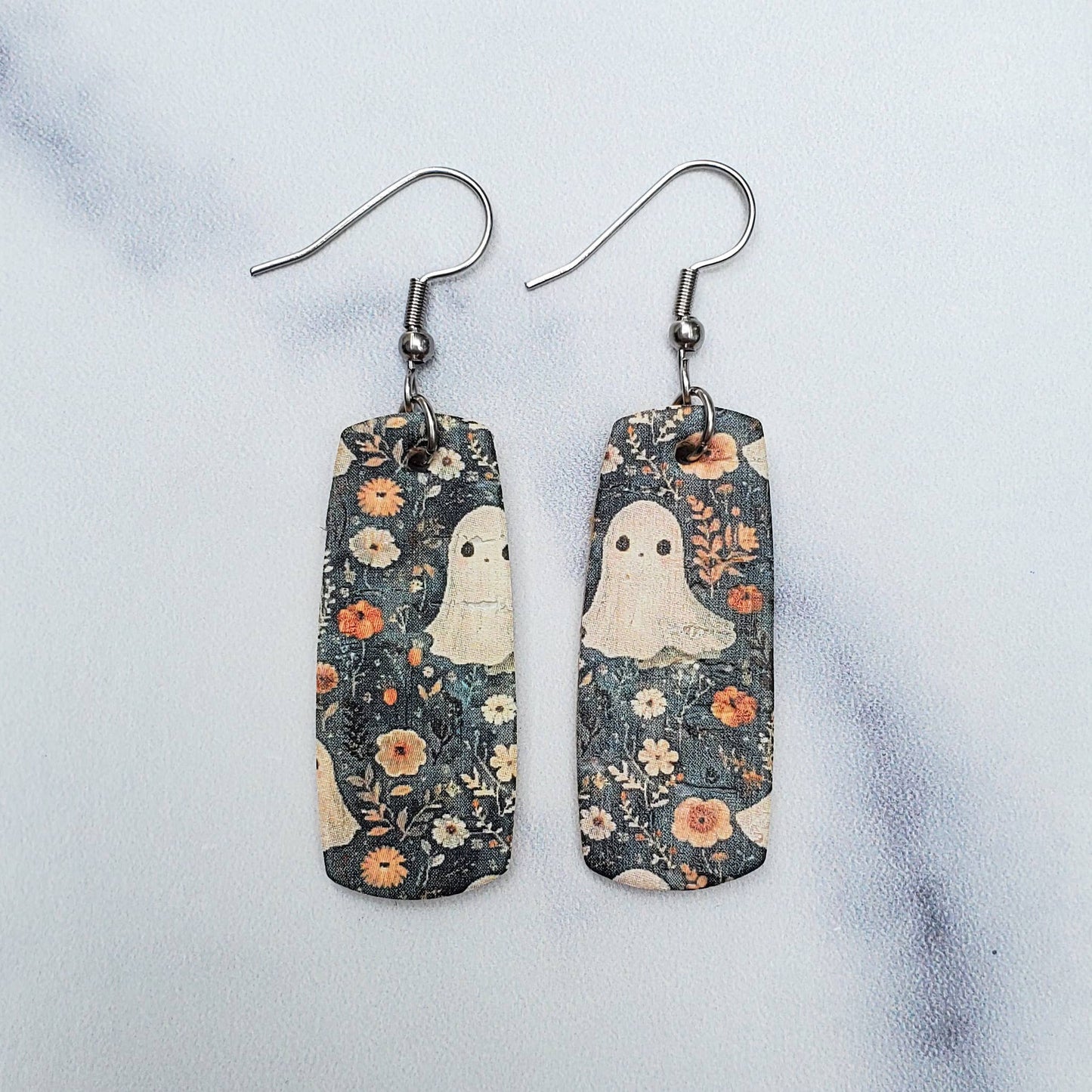 A Glamper's Creations LLC - Ghosts & Mini Floral Mini Bar Leather Earrings